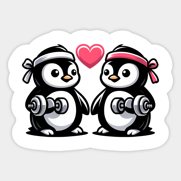 Penguin Couple Pumping Iron Sticker by Purrformance Wear